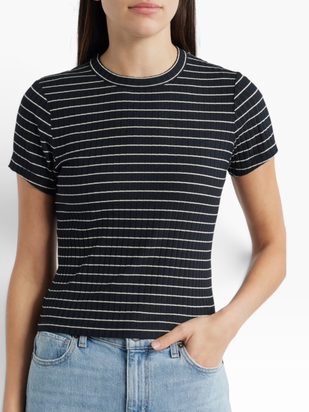Rag & Bone Luca Stripe Rib Baby Tee Women’s Large Striped Stretch Top